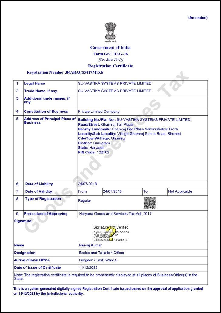 GST Registration Certificate
